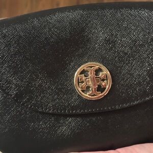 Tory Burch Black Evening Bag with Gold Emblem